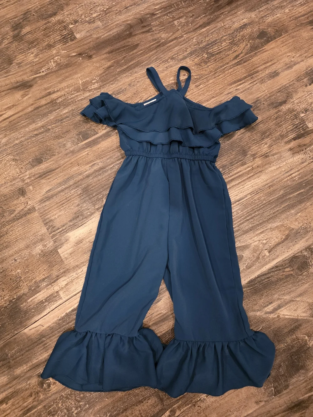 Girls Ruffle Cold-Shoulder One-Piece in Teal